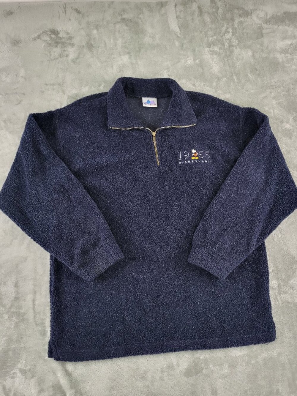 Vintage Disneyland 1955 Mickey Mouse Navy Sherpa Fleece Quarter Zip Pullover S/M